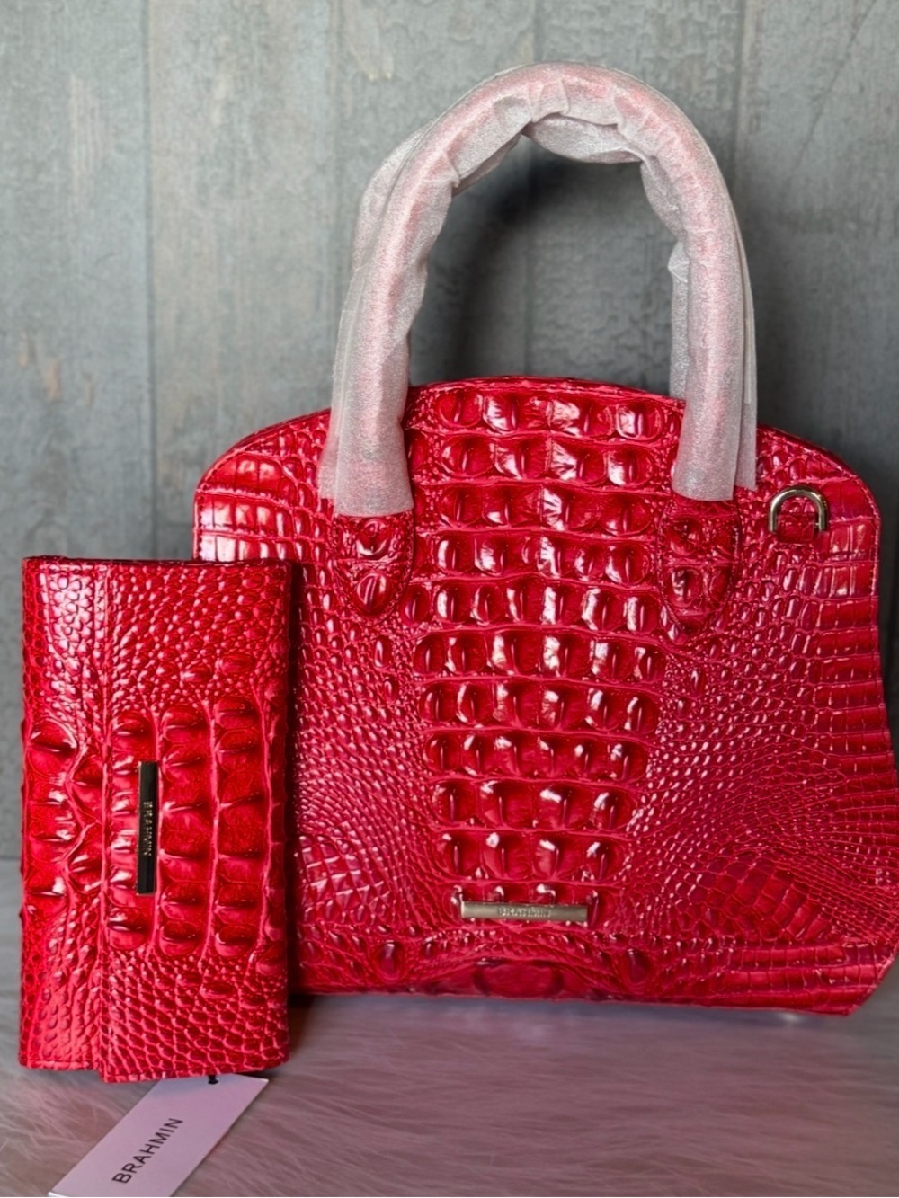 BRAHMIN SRIRACHA RED ROSETTA SATCHEL & BRAHMIN CORDELIA WALLET SRIRACHA RED NWT